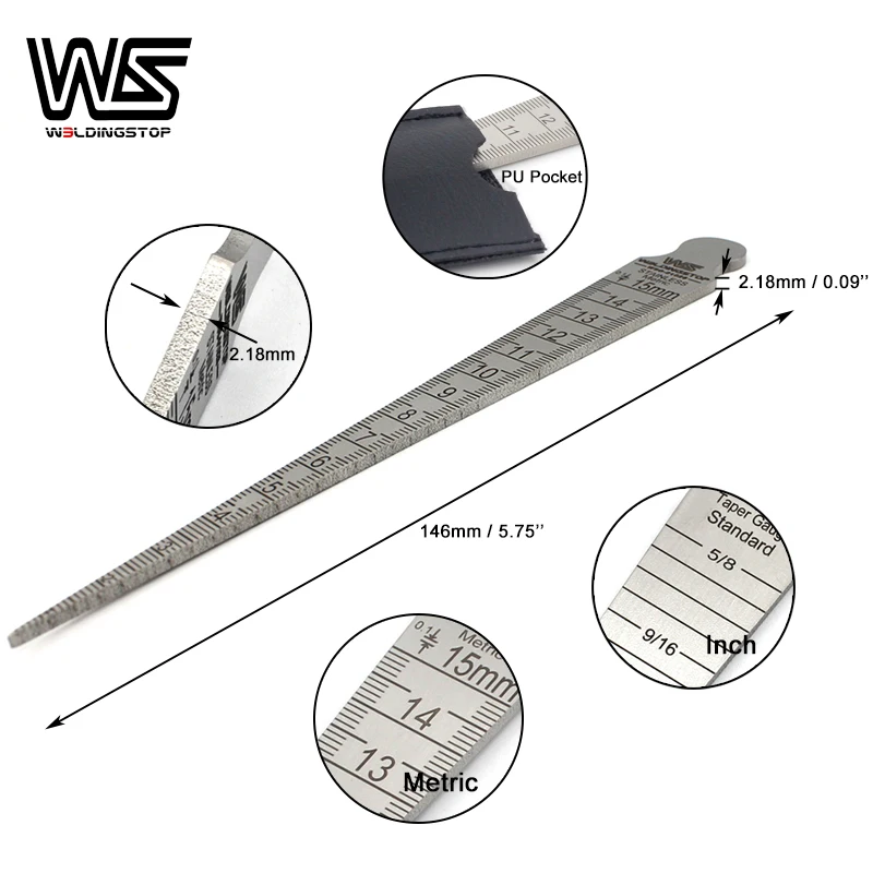 WS Genuine S/S 1-15mm Taper Gauge Feeler Gap Hole slot width gap hole size welding ruler measuring tool | Инструменты