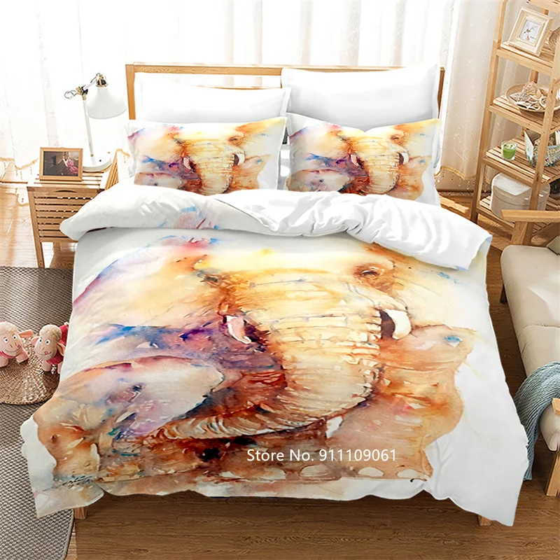 

New Animal Pattern Quilt Cover and Pillowcase Family Bedding Set 2-3 Pieces High Quality Yellow Pink Blue Elephant Pattern
