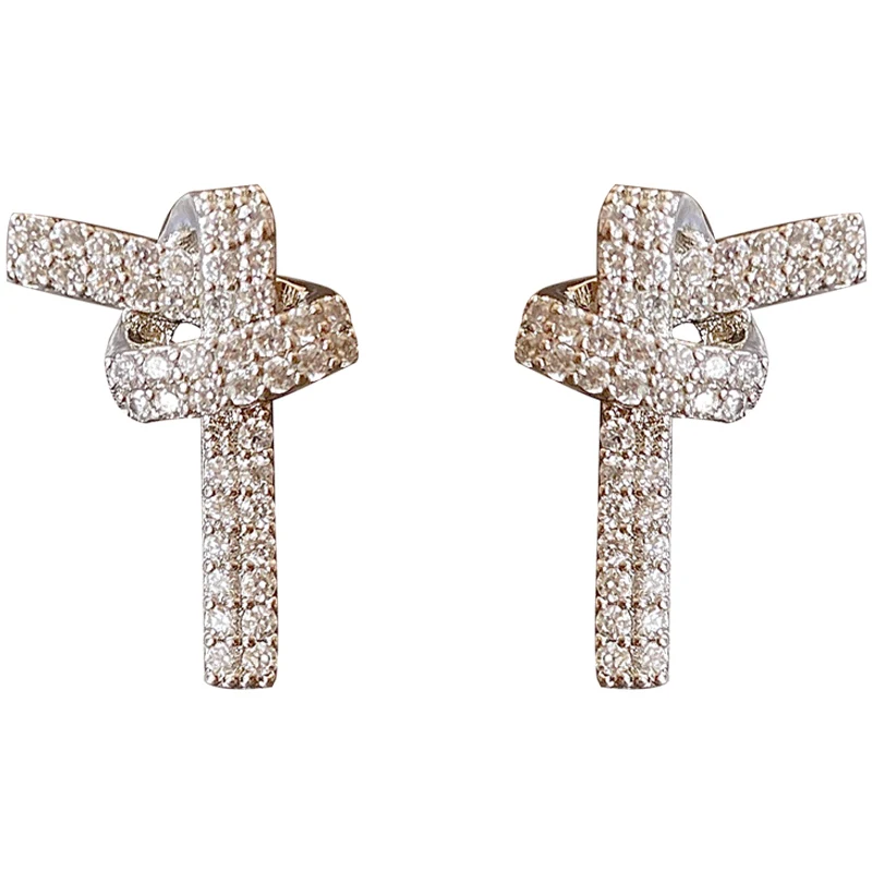 

Classic New Shining Clear CZ Cubic Zircon Stud Earrings for Women Lovely Geometric Knot Design Wedding Fashion Jewelry Gift