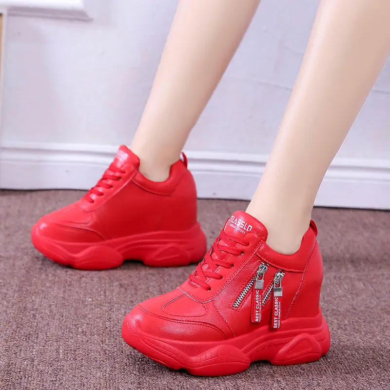 

Elevator White Shoes Women's 2020 Autumn New Korean-Style All-match Sports Shoes 8cm Red Slanted Heel Student's Shoes Women