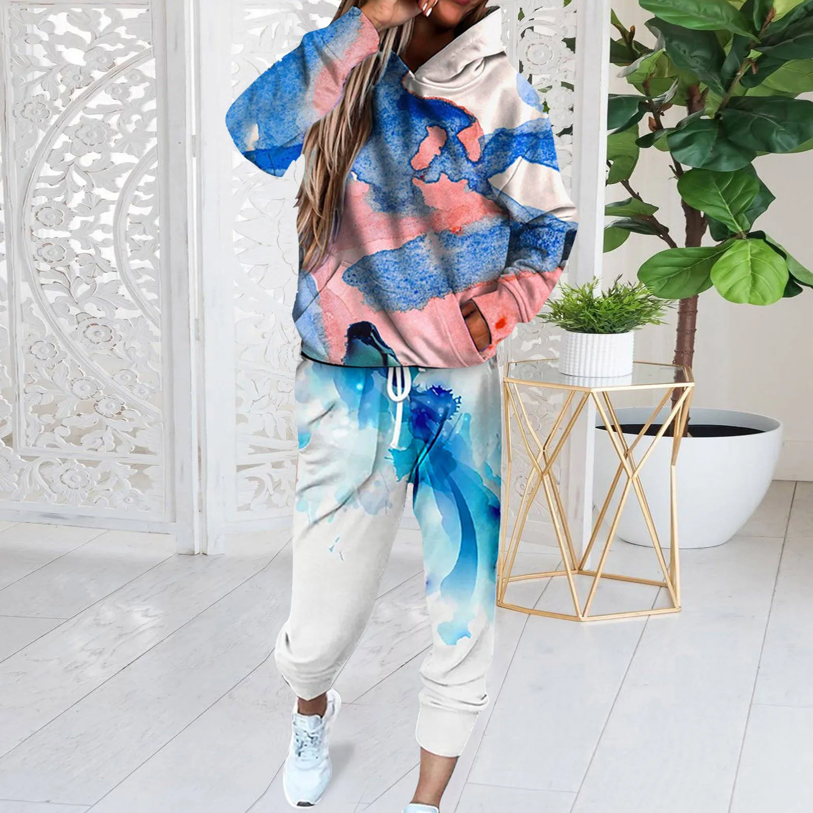 

Women Tracksuits Fashion Tie-dye Printed Sweatshirts Pullover Hoodies And Pants Suit Autumn Winter Casual Loose Sports Set#fs