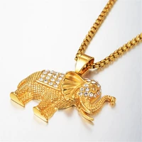 hip hop iced out bling elephant pendant necklaces cute gold color stainless steel chains for women man hiphop jewelry
