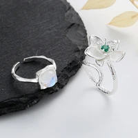 oe original design green zircon flower ring opening woman irregular style accessories