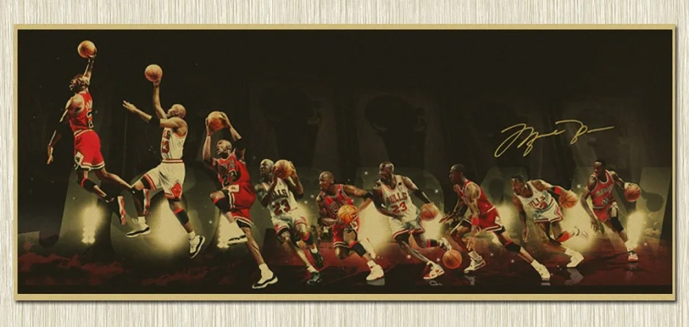 Спортивные винтажные картины баскетбольной звезды из крафт-бумаги настенные