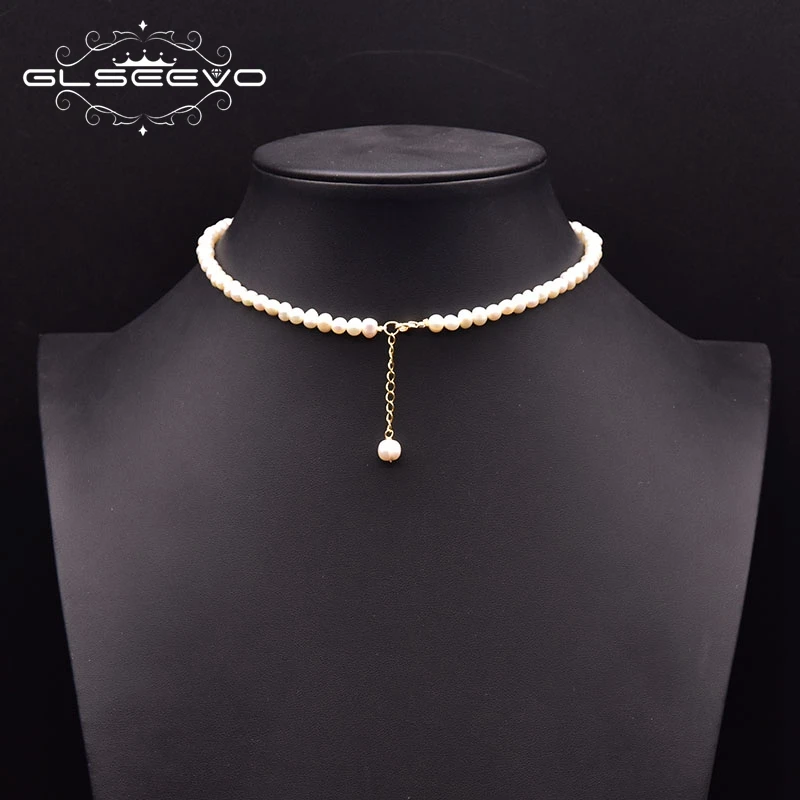 

GLSEEVO Natural Freshwater Pearl Necklace on Neck Woman Handmade Pearl Pendant Style Korean Fashion Chain Jewelry GN0276