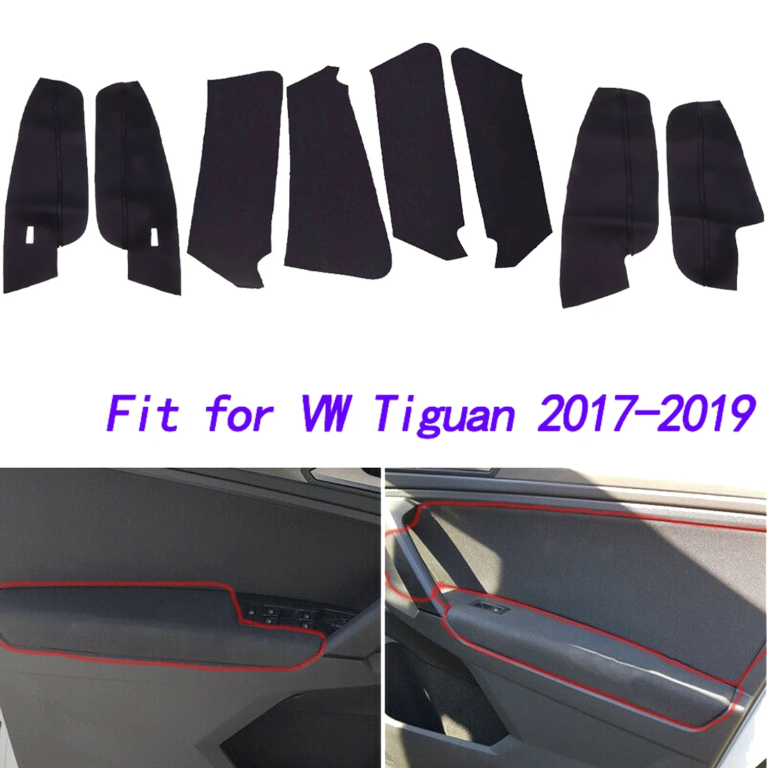 

EIDRAN 8pcs Microfiber Leather Interior Door Panels Armrest Cover Kit Prorector For VW Tiguan 2017 2018 2019
