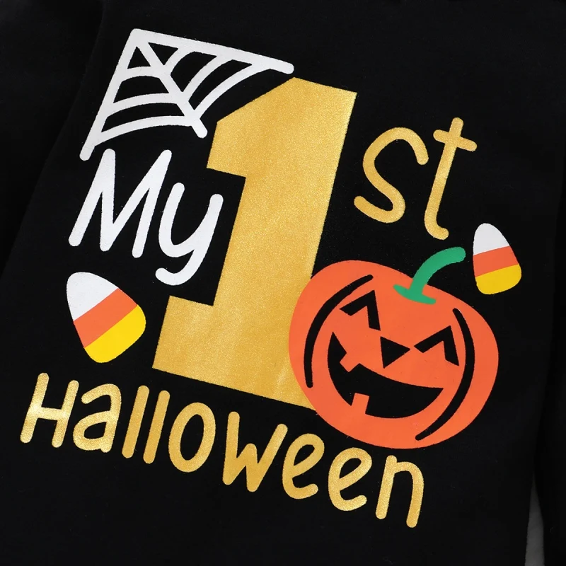 

Autumn New Newborn Baby Toddler Long-sleeved Halloween Pumpkin Print Romper Boys Girls Letters Jumpsuits Clothing