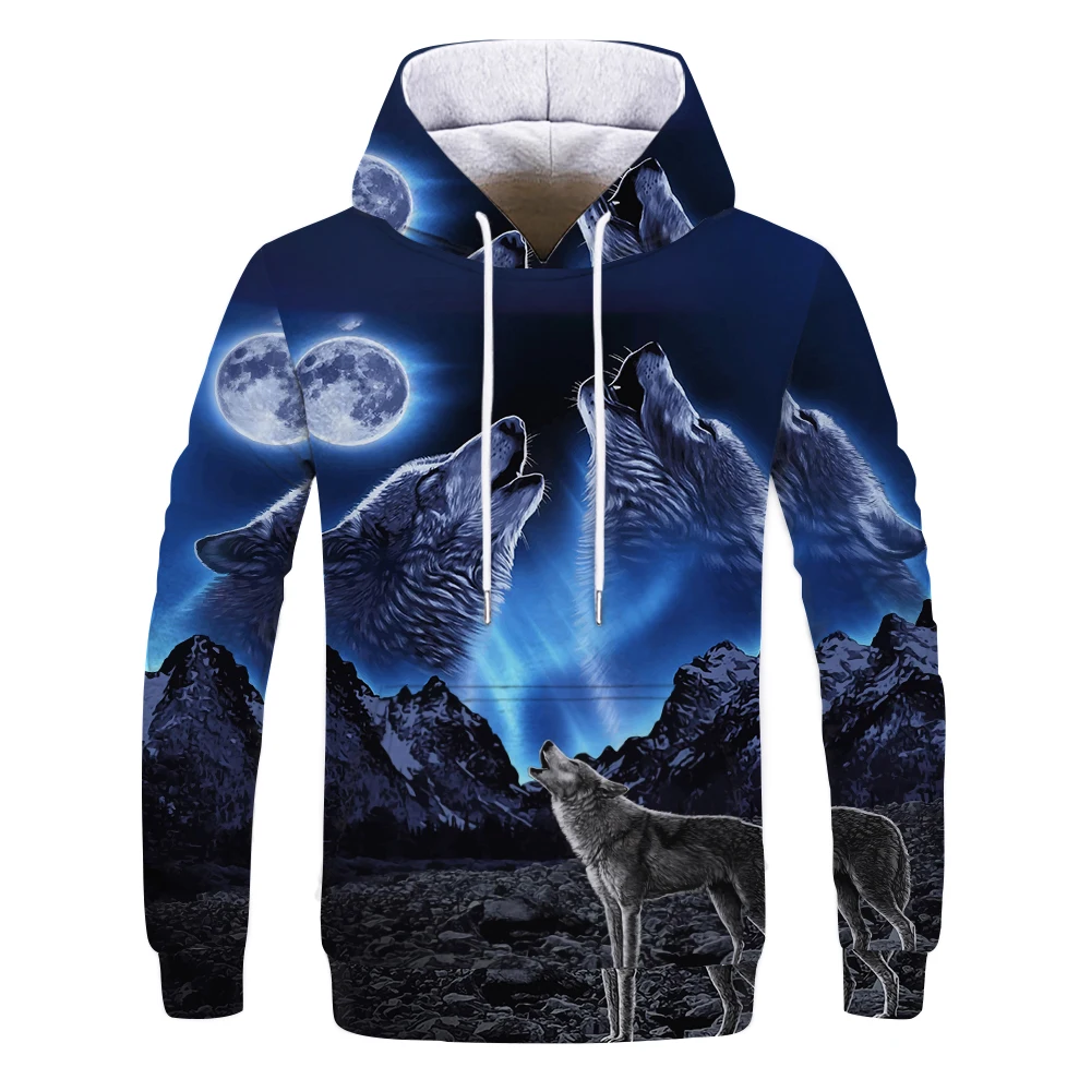 

Fox wolf king men and women tide brand trend thickening autumn and winter fashion streetwear personality hooded 3D printing