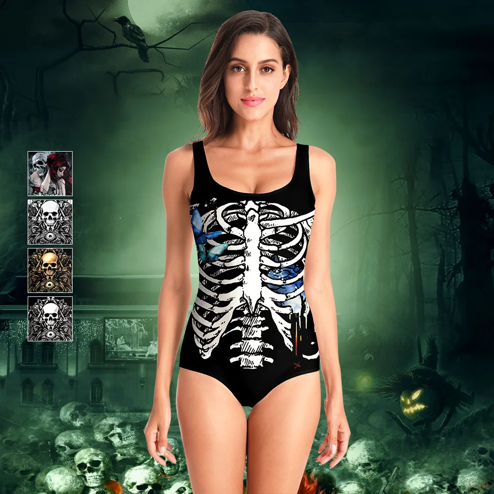 Костюм на Хэллоуин новинка 2019 Женский Цельный купальник с жилетом купальный