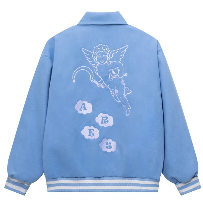 

2021 Hip Hop Angel Letter Embroidery Jackets Mens Harajuku Streetwear Bomber Jacket Autumn Couple Baseball Coats Unisex