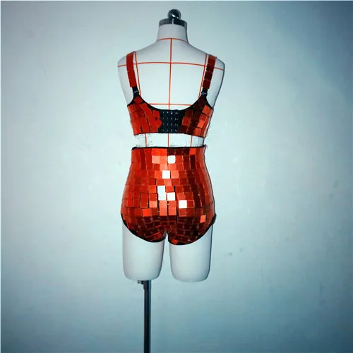 (Бюстгальтер + шорты) золотистый/серебристый/красный Зеркальный цвет сексуальный