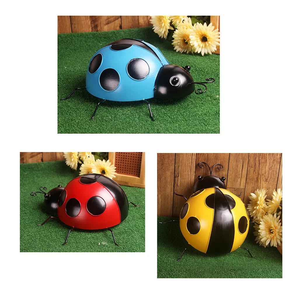 

Cute Metal Ladybird Wall Art Painted Figurine Model Wall Sculpture Decor New