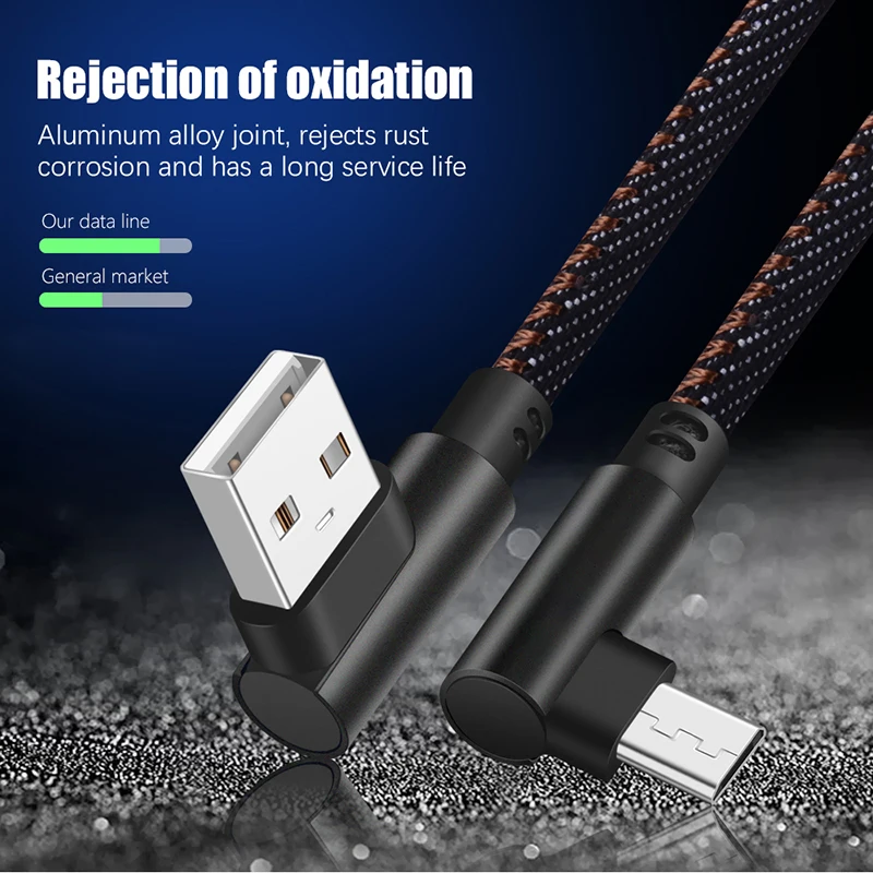 Кабель Micro USB 90 градусов 2.4A Быстрый кабель для зарядного устройства для samsung Xiaomi Android 9,0 Microusb кабель для мобильного телефона шнур 1 м 2 м