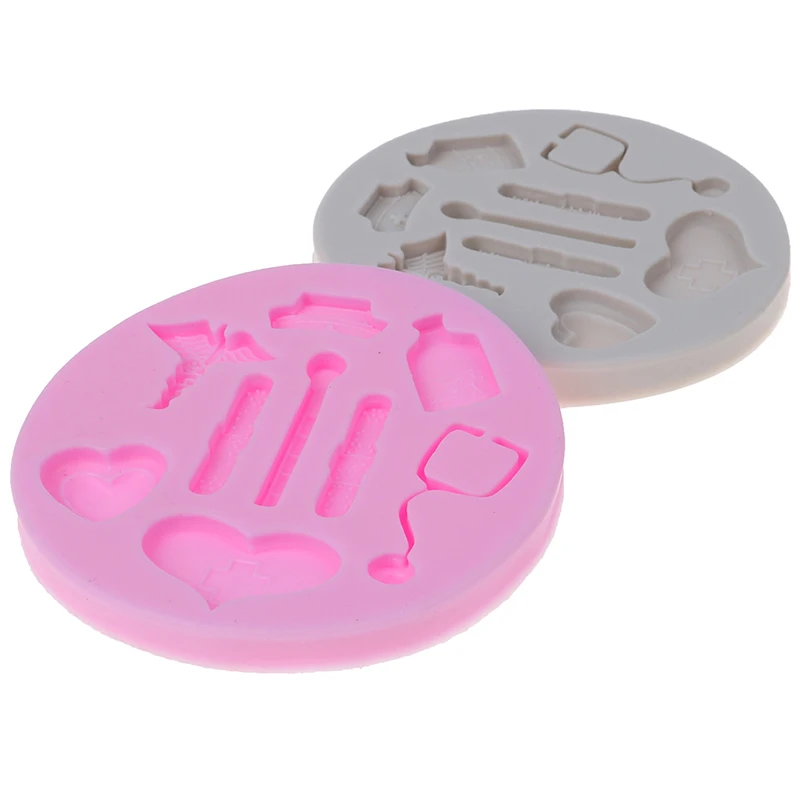 

Medical Themed Silicone Mold Nurse Hat Bottle Heart Stethoscope Fondant Cake Decorating Tools Candy Chocolate Gumpaste Mould