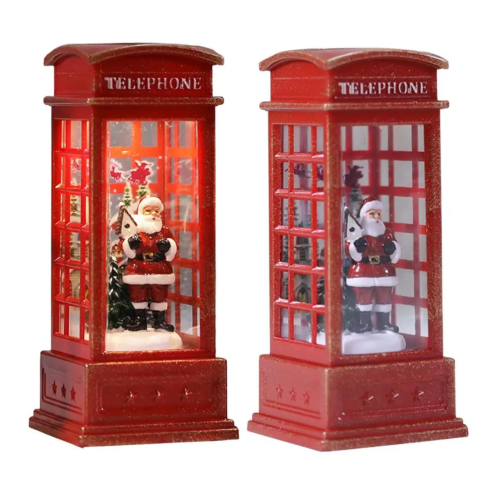 Ations Santa Claus Snowman Glowing Phone Booth Small Oil Lamp Wind Lantern Gift Bar Desktop Decor Party Supplies