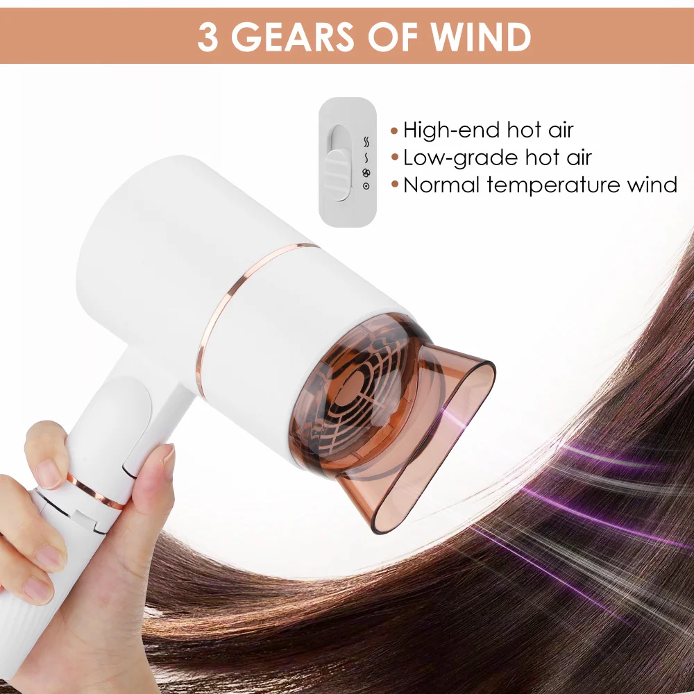 Ионный складной профессиональный фен для волос 1000 Вт 3-скоростной быстрый нагрев