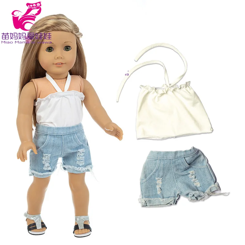 

Одежда для кукол, жилет на ремешке, джинсовая короткая Одежда для кукол 18 дюймов, одежда для маленьких девочек, подарок, игрушки, одежда