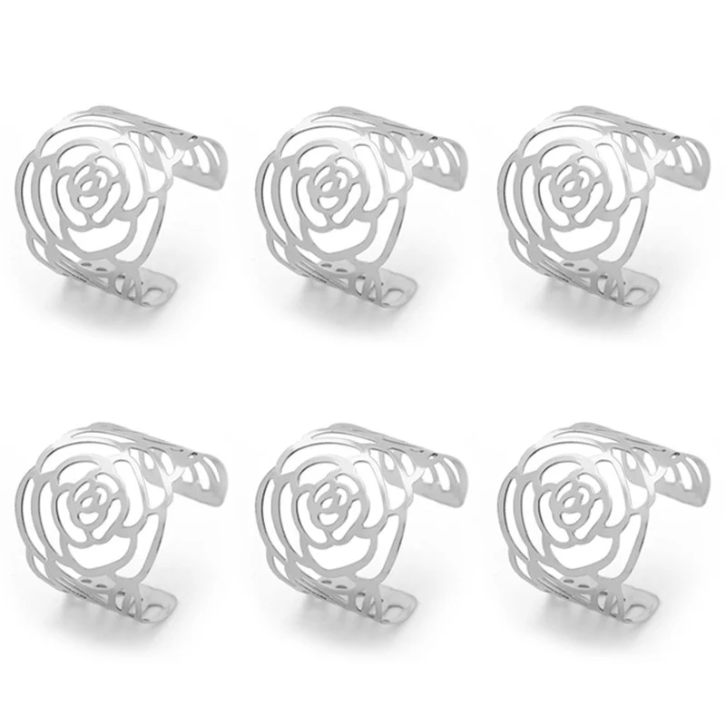 Flower Silver 6pcs TAI Top 6 шт. кольцо для салфеток из металлического сплава кольца для салфеток для свадебной вечеринки банкета западное обеденное полотенце держатель для салфеток украшение стола - Цвет: Flower Silver 6pcs