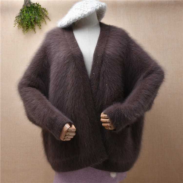 

Кардиган женский зимний из норки и кашемира, с длинными рукавами и V-образным вырезом