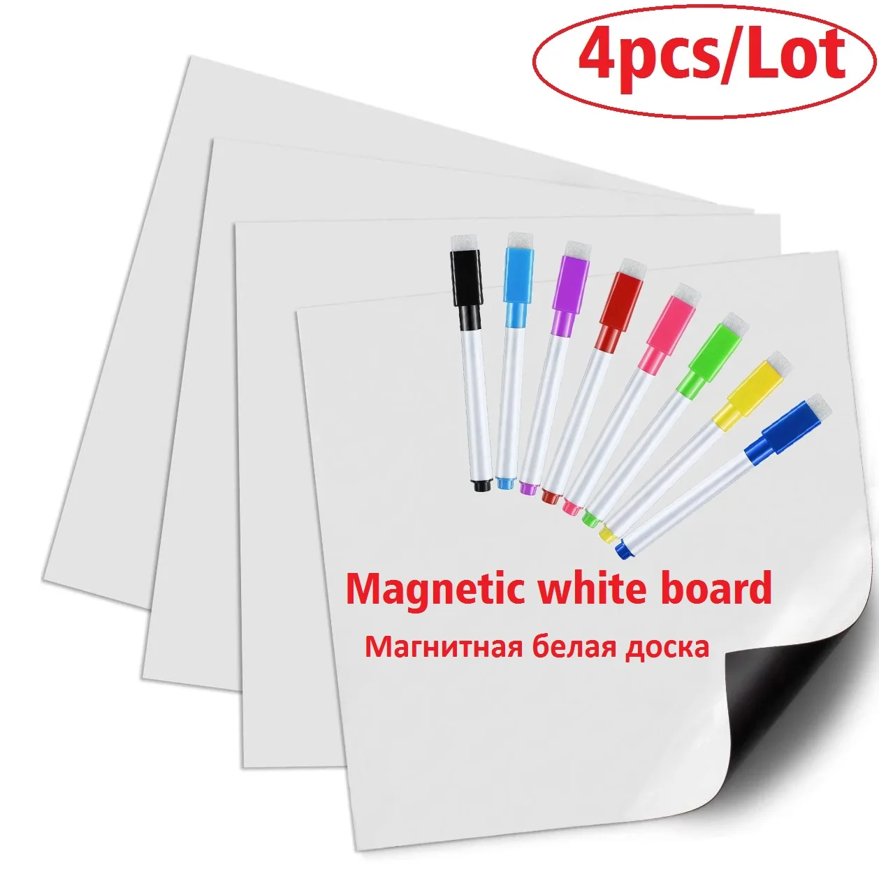 

4pcs Dry Erase Board for Refrigerator Magnetic Whiteboard for Fridge Magnetic Sheet Week Planner Organizer 8pc Dry Erase Markers
