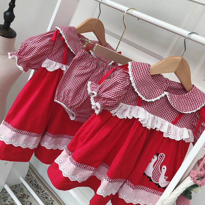 2020 Summer New Arrivals English Wind Ducks Delicate Embroidery Double Dress Little Girls Toddler Girl Holiday | Детская одежда и