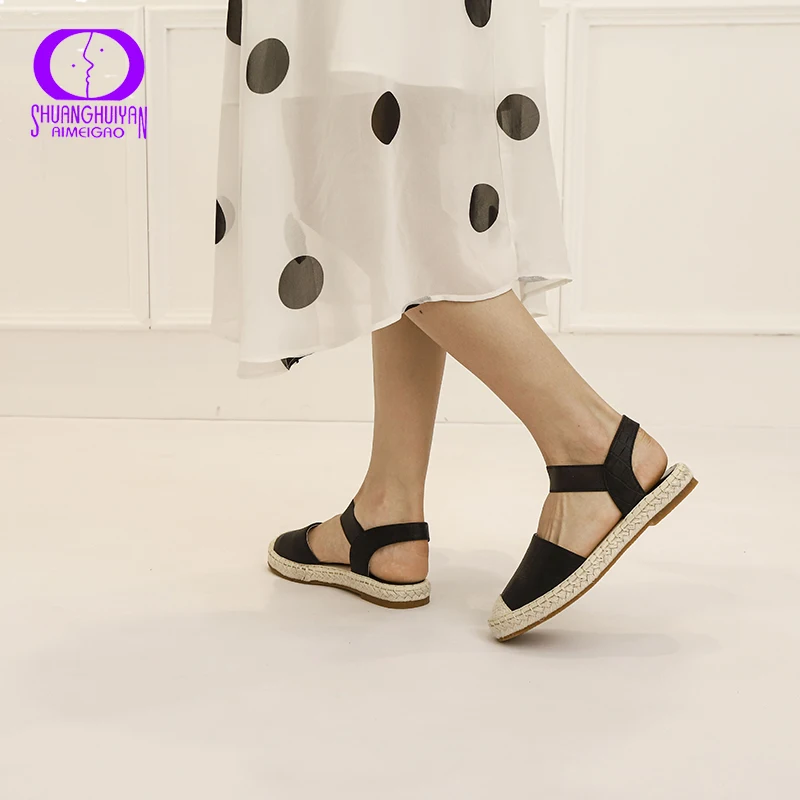 

Women Summer Espadrille Sandals Sewing Round Toes Flat Heels Office Career Comfort Light Outdoor Walking Ladies Sandals Casual