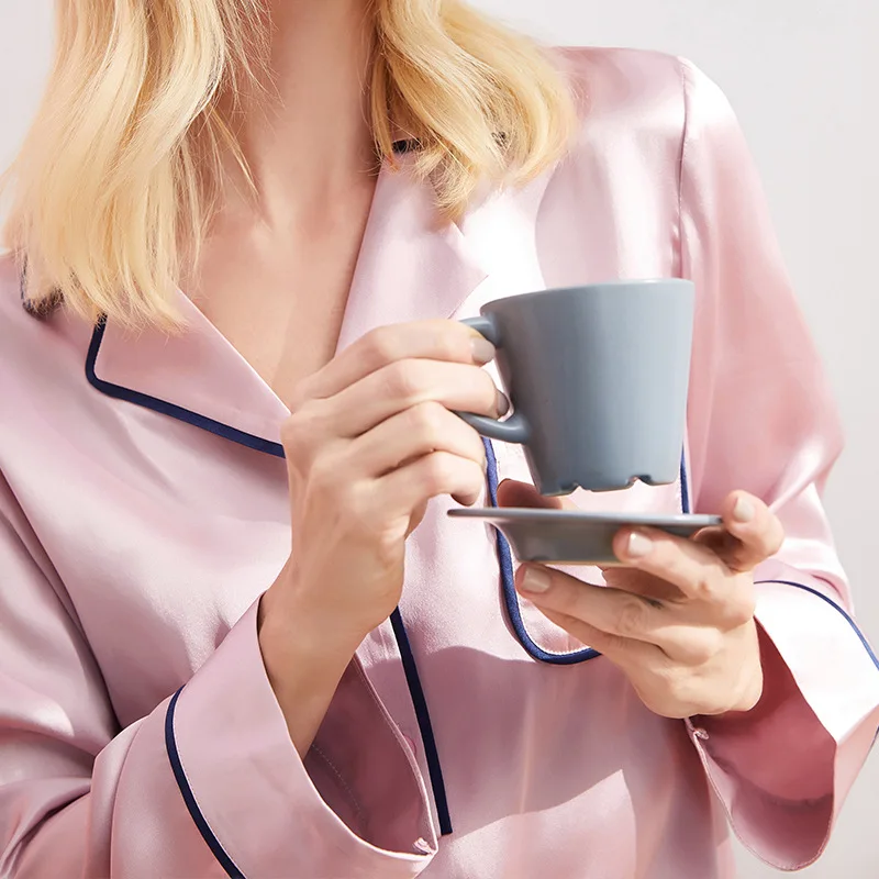 Women's Silk Pajamas New Large Size Mulberry Silk Long-Sleeved Home Service Two-Piece Suit
