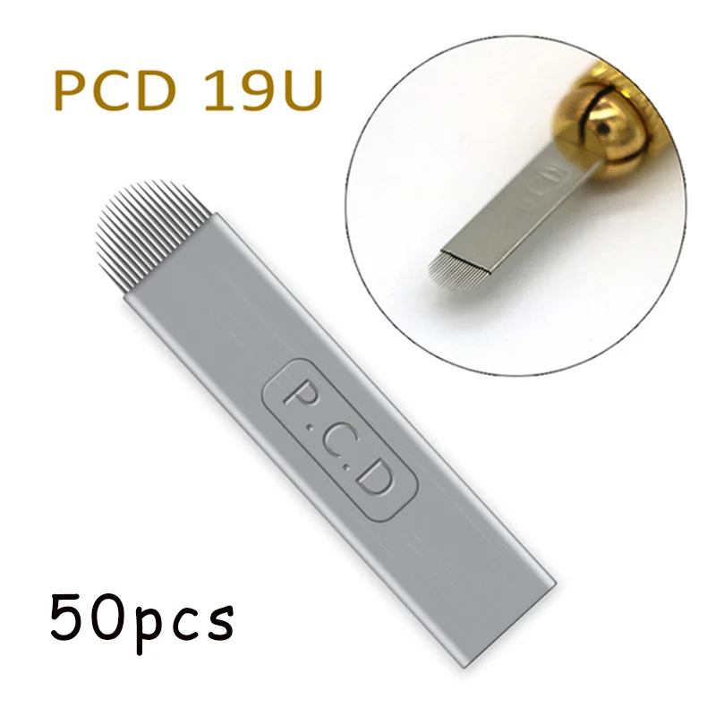 100 шт Lamina Agulhas микроблейдинг tebori 12 pin твердая PCD игла 14 19 U лезвие Перманентный макияж бровей Иглы татуировки Поставки - Габаритные размеры: 50PCS PCD 19U Shape