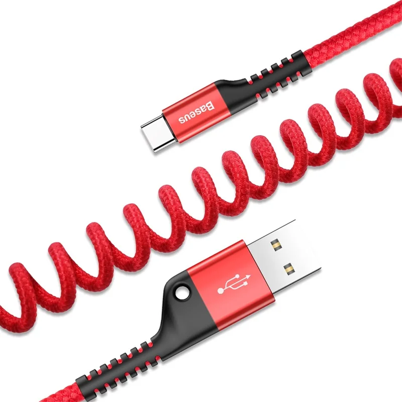 Выдвижной пружинный кабель usb type c для быстрой зарядки samsung s8 s9 huawei P20 oneplus xiaomi note 7 usb c кабель зарядного устройства Android - Цвет: Красный