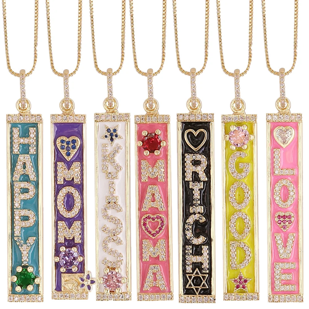 

HangZhi 2021 New Letter Long Pendants Necklace Zircon Rhinestones 18K Gold Charms Women Necklace Mother Birthday Gifts Jewelry