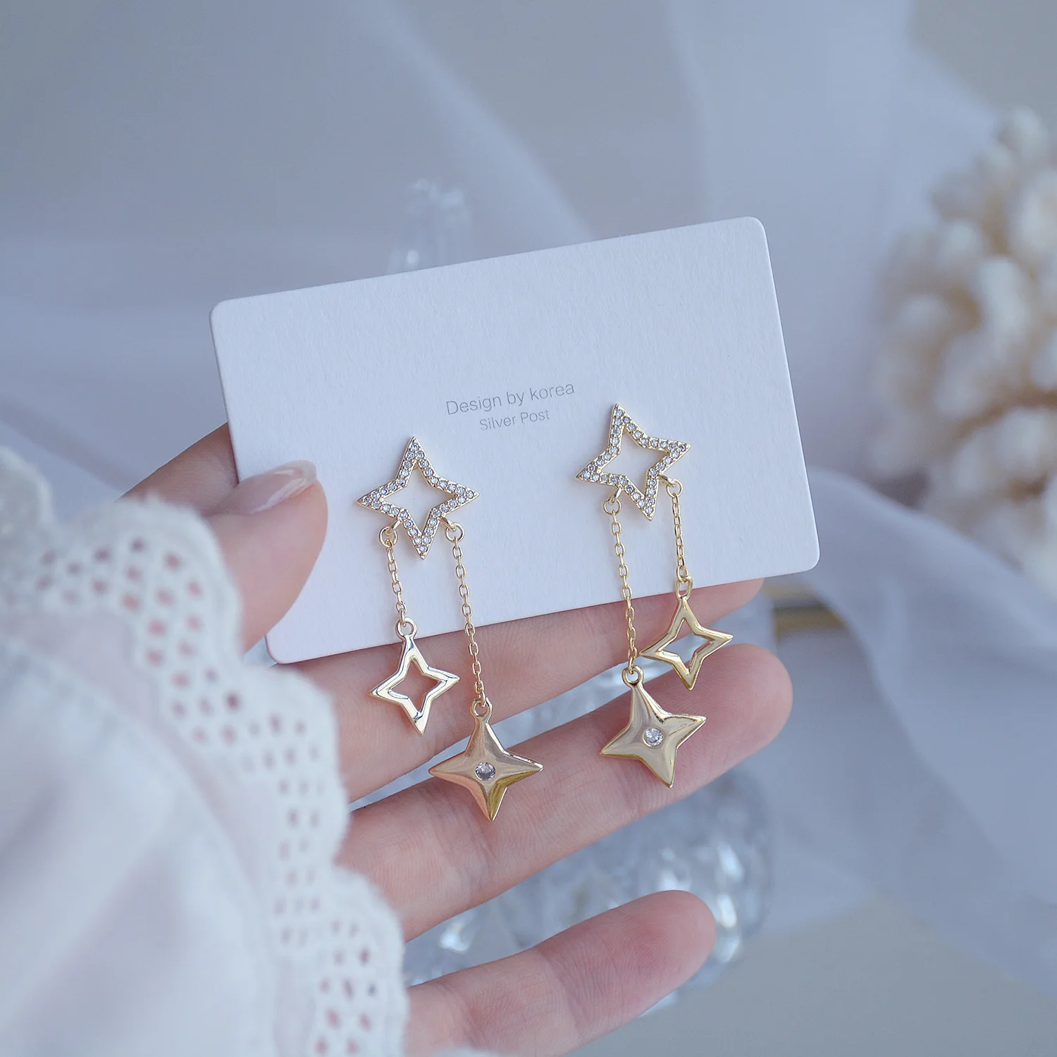 Блестящие боковые новые аксессуары серьги гвоздики со звездой и кристаллами для