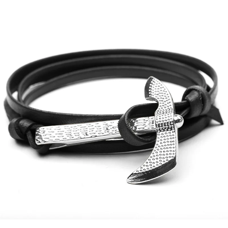 Модные Серебристые браслеты с топором мужские шармы черная кожаная цепочка