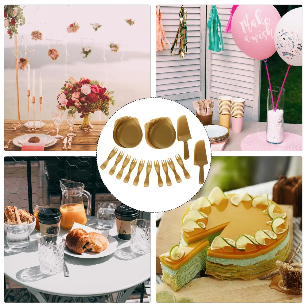 

2 Bags Dinnerware Wedding Fork Spoon Plate Disposable Tableware Set