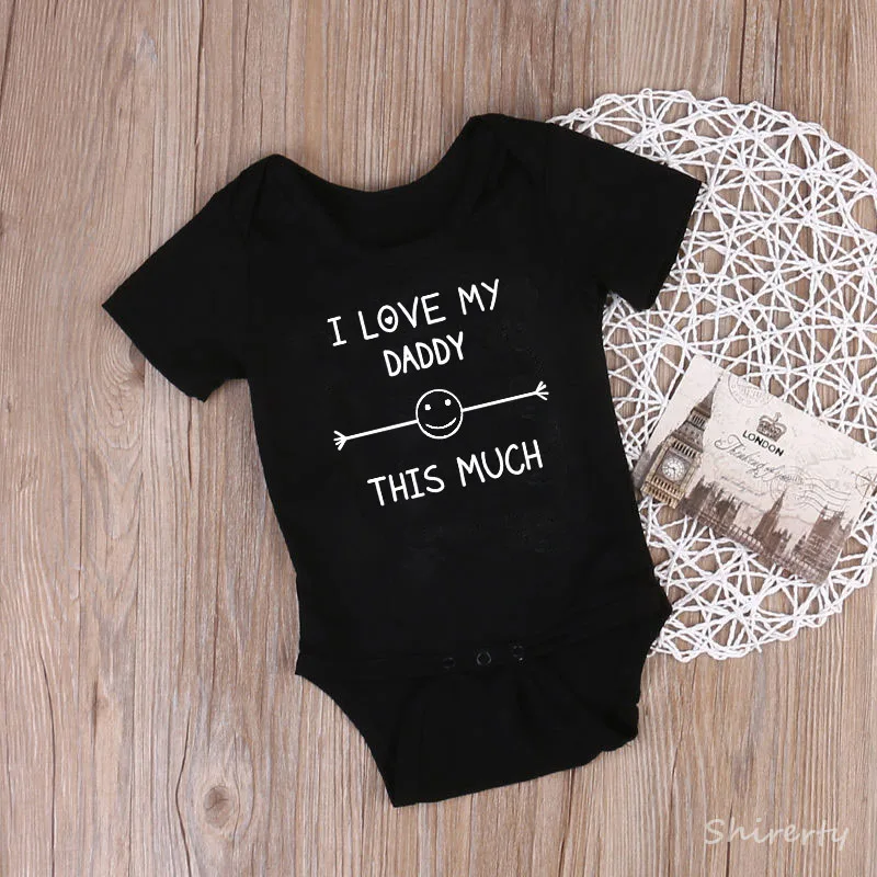 Love My Daddy-Black I Love My Daddy/детские комбинезоны; хлопковая одежда с короткими рукавами для младенцев; Детский комбинезон с принтом «папа»; Одежда для маленьких мальчиков и девочек - Цвет: Love My Daddy-Black