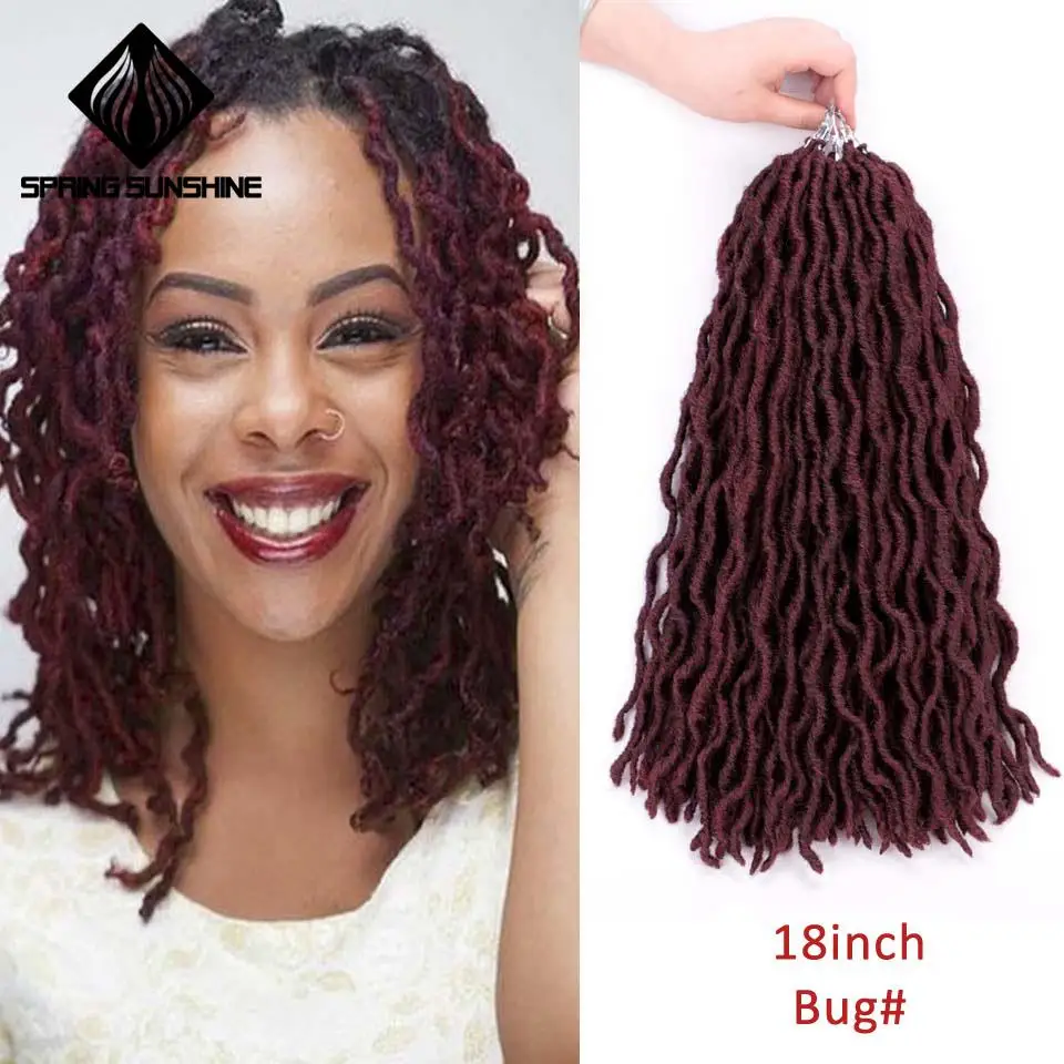 12 18 дюймов Nu Locs Goddess Faux Locs Curly Ombre плетение волос мягкие косички синтетические вязанные крючком косы волосы Exntension