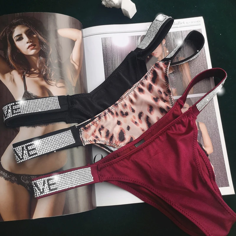 

European Sexy Thong Pants Women's Diamond Thong Low Waist Sexy Panties Women's Traceless Briefs Ladies G-String Female Underwear