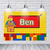 Custom Building Blocks Emmet Colorful Birthday Photography Backgrounds Computer Print Party Photo Backdrop Decorations
