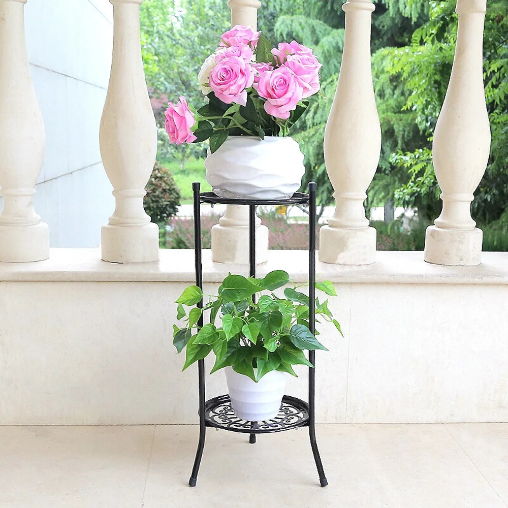 

Metal Plant 2 Tier Stand Shelf Black/White Elegant Display Garden Balcony Flower Pot Shelf Rack Holder Home Indoor Decor
