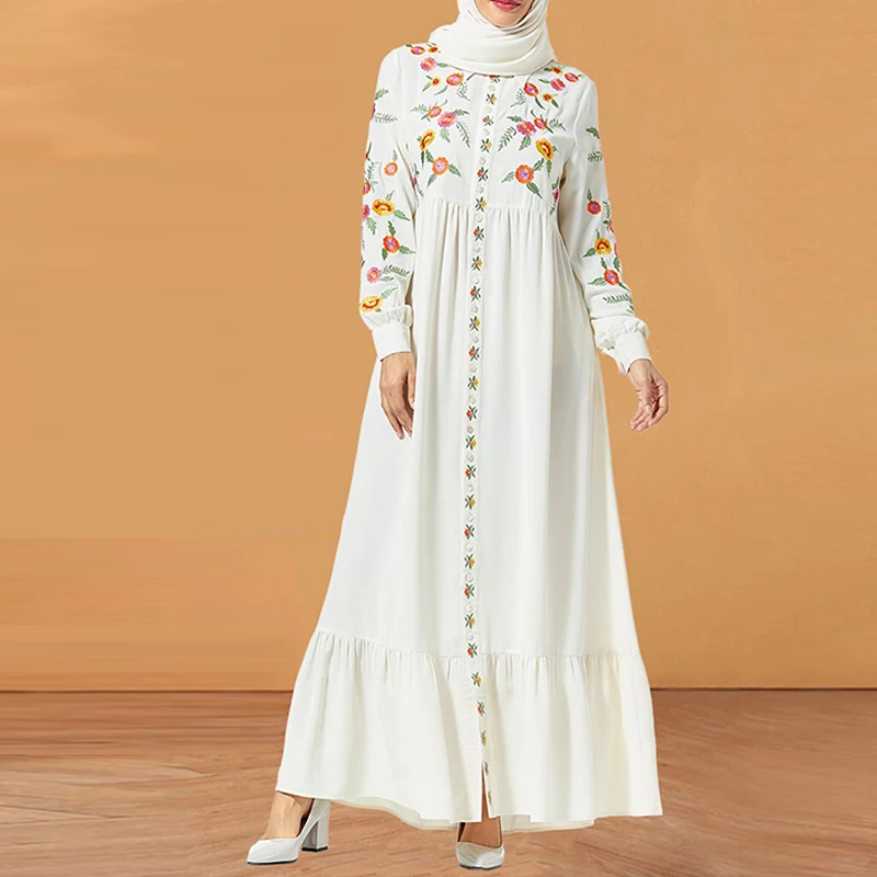 white dress Белое мусульманское платье для женщин Дубай Абая турецкие платья ХИДЖАБ КАФТАН Marocain кафтан халат ислам одежда Абая s Arabische Kleding - Цвет: white dress