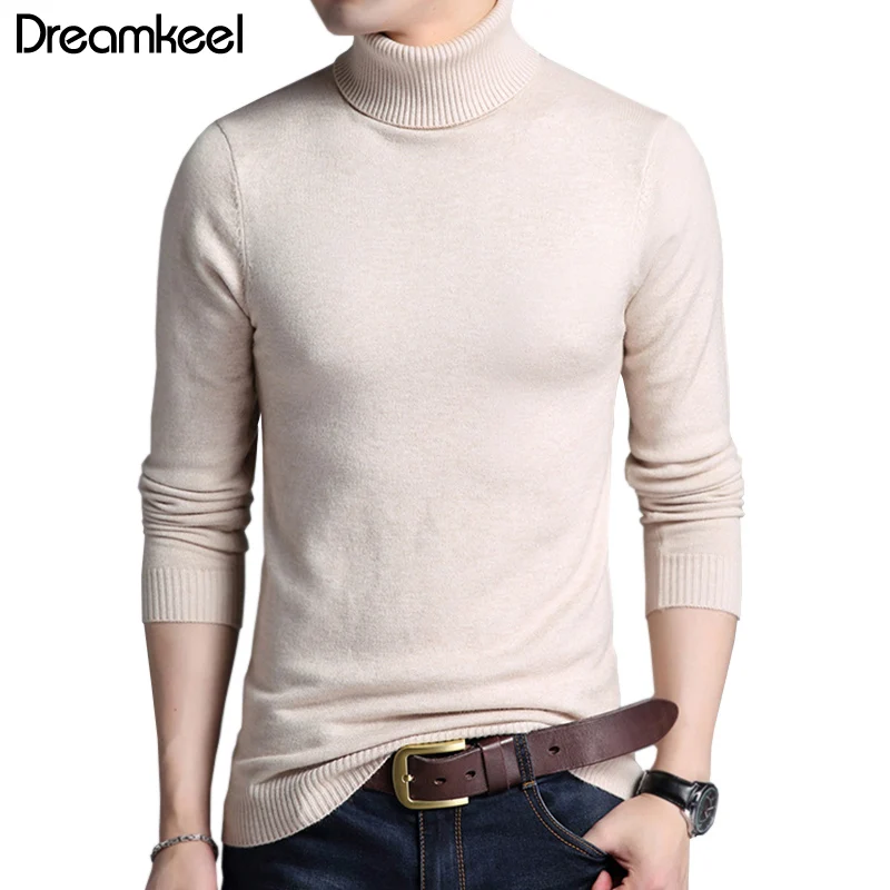 Однотонный пуловер зимний мужской брендовый свитер с воротником черепашкой