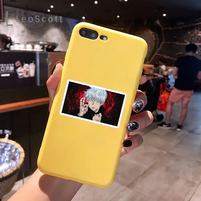 

Hot Anime Jujutsu Kaisen Phone Case Yellow Candy Color for iPhone 6 7 8 11 12 s mini pro X XS XR MAX Plus