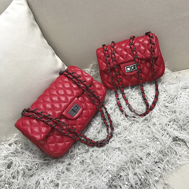 Red Новинка, женские сумки через плечо, Сумки из искусственной кожи, роскошные дизайнерские сумки, модные, с ромбовидной решеткой, элегантные, стильные, с цепочкой, в стиле ретро - Цвет: Red