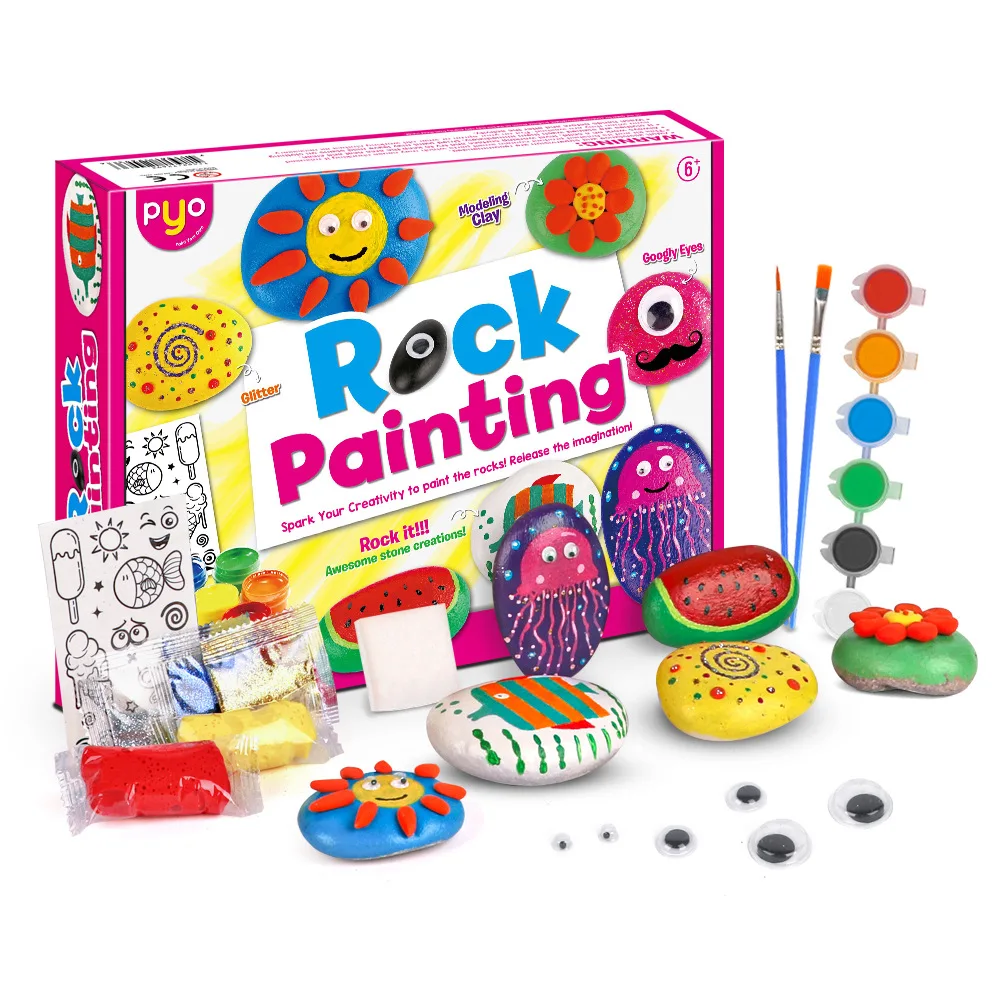 Rock Painting Kit DIY Cobblestone Pigment Graffiti Drawing Tools Creative Paint Stone Googly Eyes Clay Brushes Kit