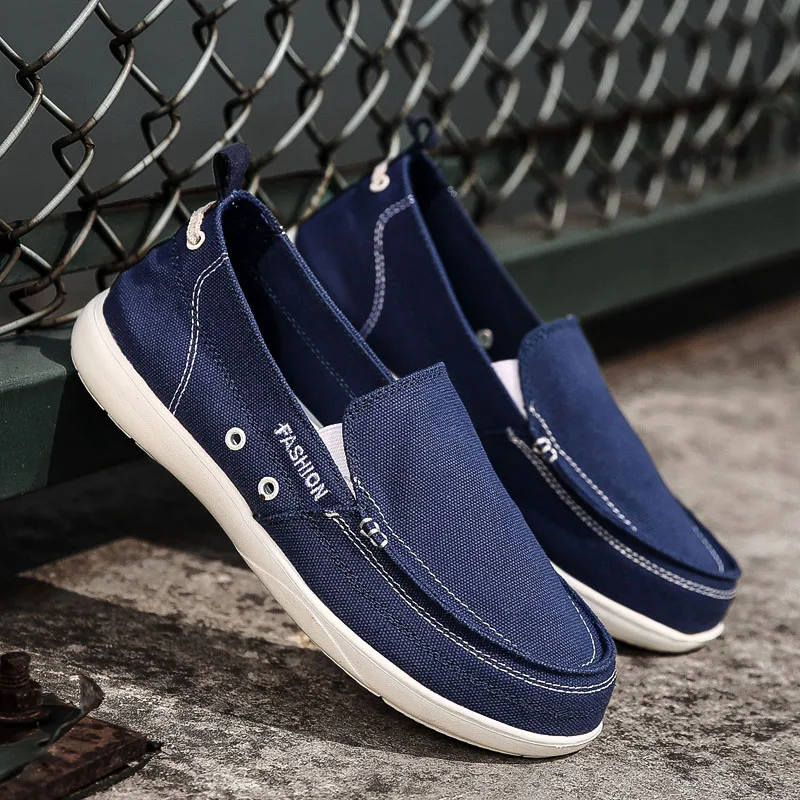 

Мужские холщовые туфли без шнуровки, синие дышащие повседневные лоферы, Нескользящие удобные холщовые туфли на плоской подошве, эспадрильи...