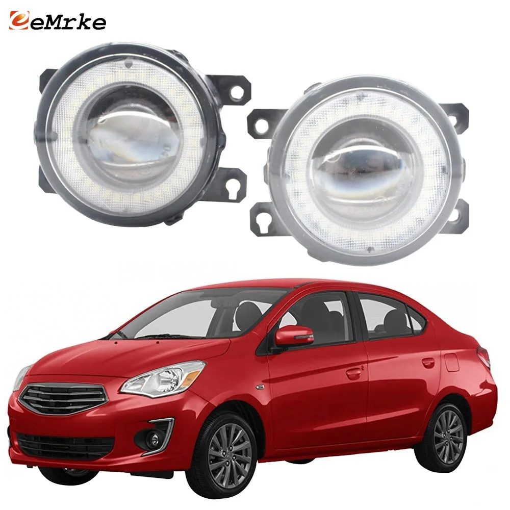 2 Pieces Car Lens LED Fog Lights Assembly Angel Eye DRL Daytime Runinng Light Lamp for Mitsubishi Attrage Mirage G4  2014-2021