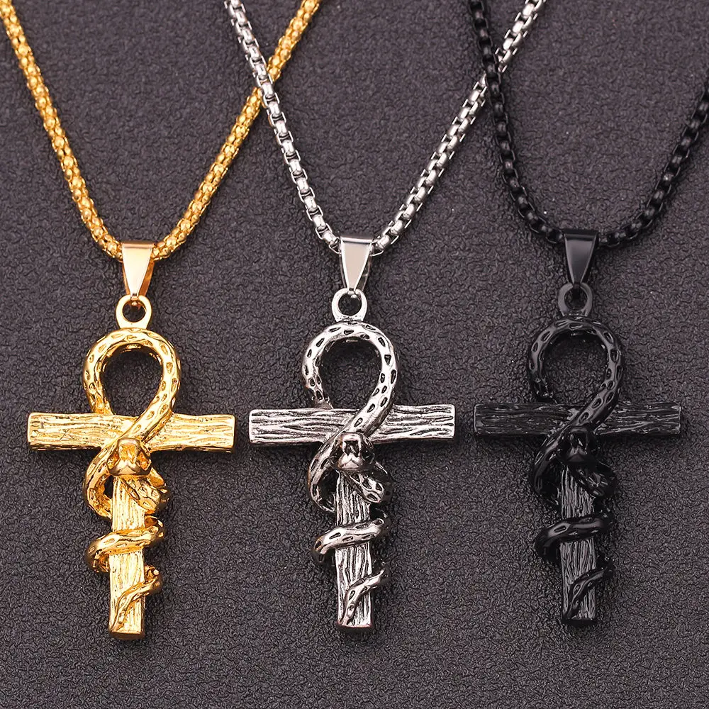 Винтаж Египетский Анкх ожерелья с распятием древних змея Подвески крестом