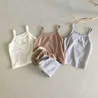 2021 summer new baby clothes set cute smiley sleeveless tops pants 2pcs baby girl outfits infant boys cotton tracksuit set