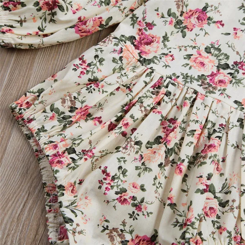 Одежда для маленьких девочек с длинным рукавом и цветочным принтом ползунки