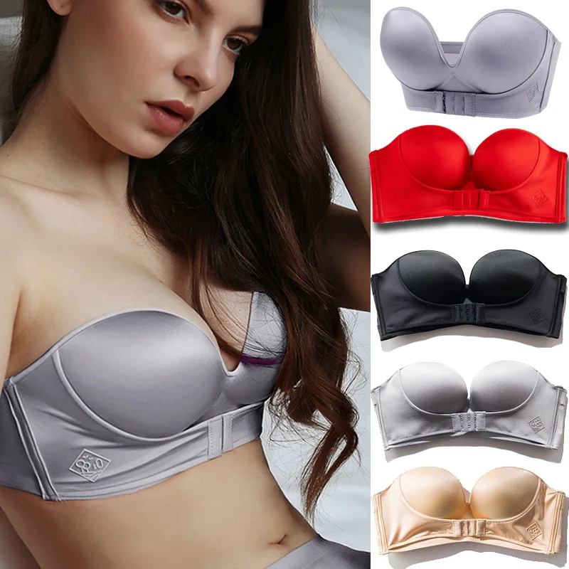 

Женские Невидимые бюстгальтеры с застежкой спереди, нескользящий бюстгальтер без бретелек, сексуальный бюстгальтер без косточек с пуш-ап, ...