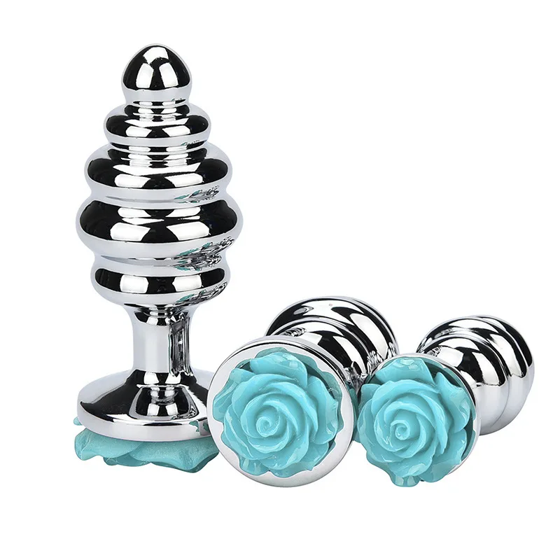 Small size rose flower thread shape Metal anal beads butt plug Silver alloy Jewelry insert unisex toy for mn female couple |